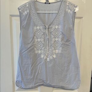 J. Crew Light Blue Sleeveless Embroidered Top